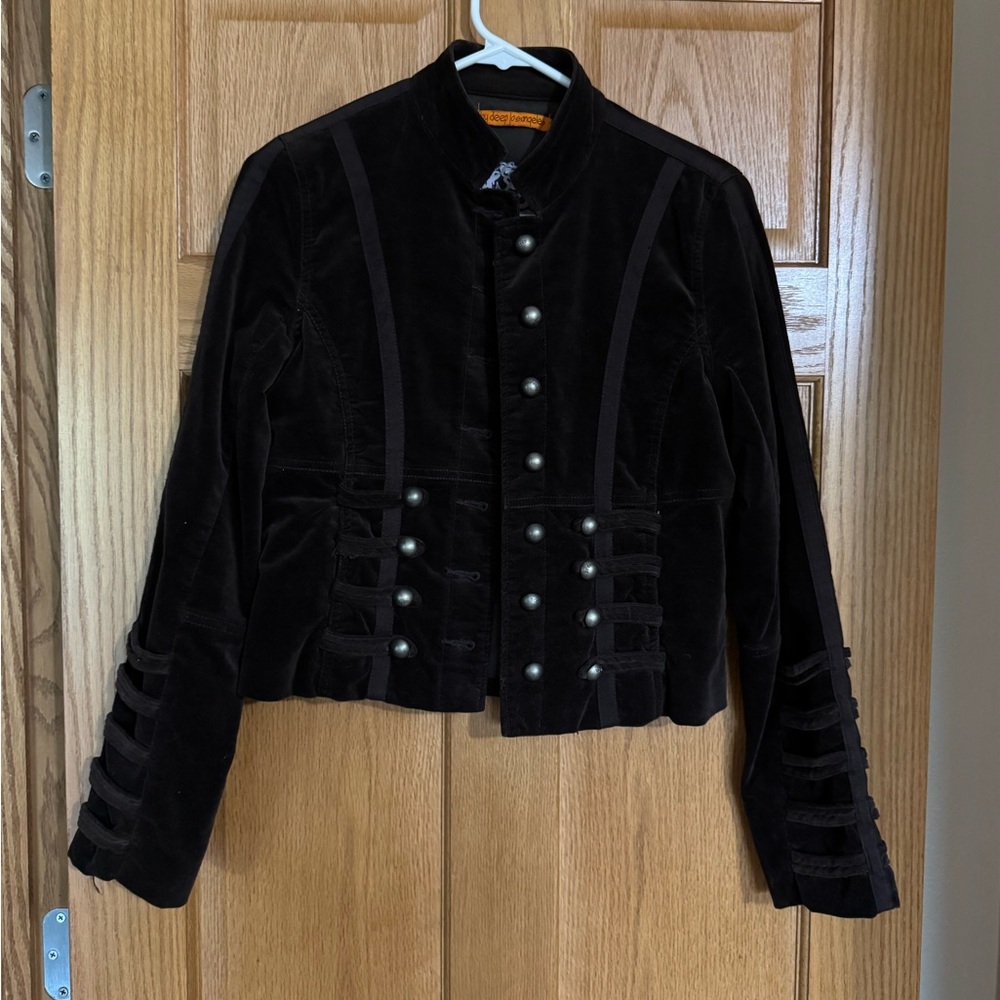 Velvet Military-Style Women's Jacket - Chocolate Brown